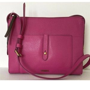 New Fossil Jenna Top Zip Crossbody handbag Like Style Leather Berry